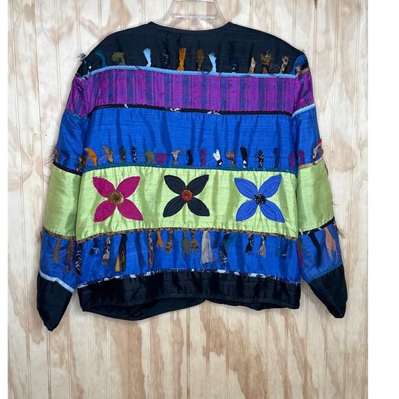 Allure Vintage Rare Unique Silk Jacket Frayed Ribbon Accents Detail Size 2X - Picture 8 of 8